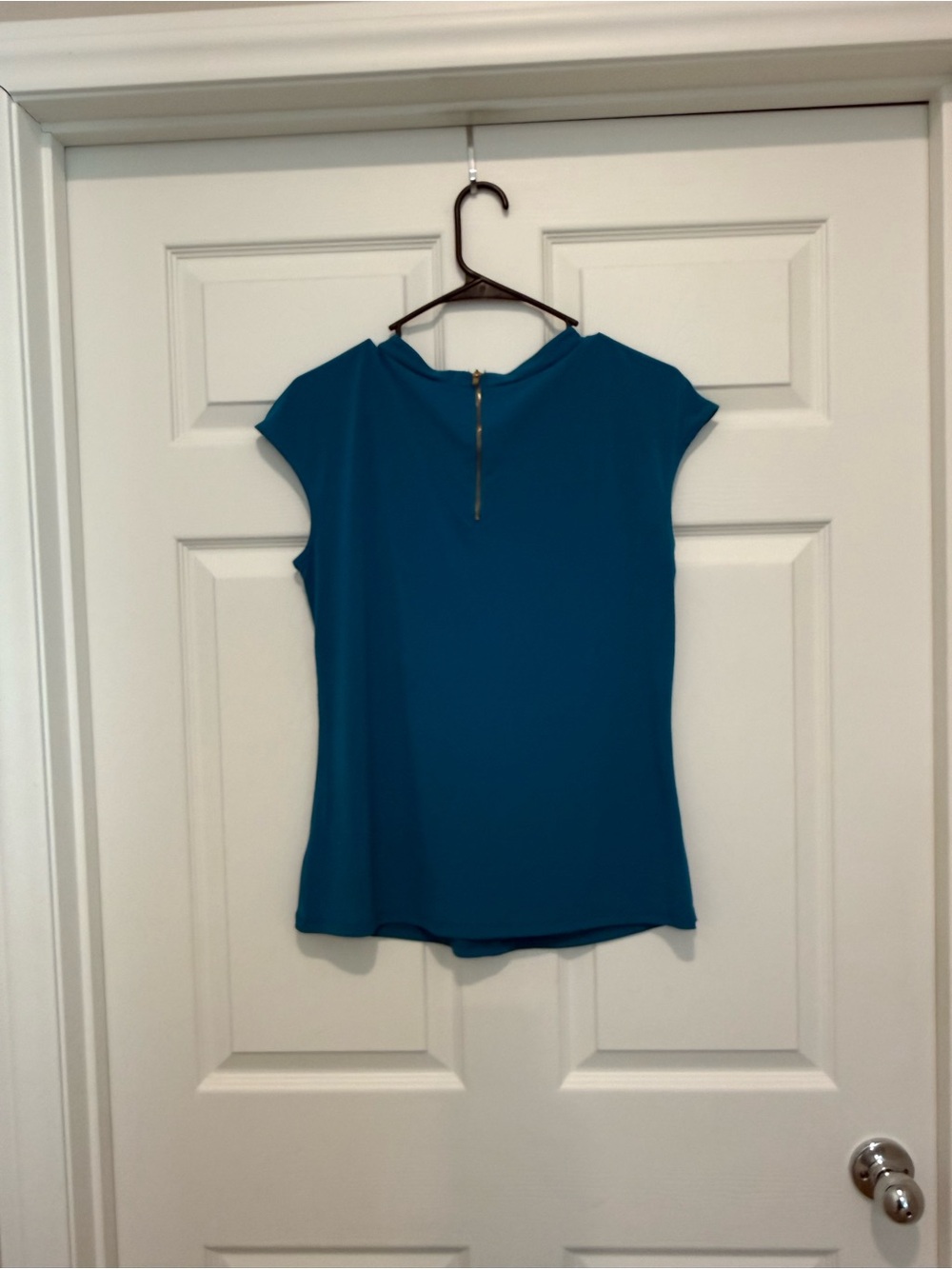 Worthington Teal Cap-Sleeve Pleated Women's Top - Picture 3 of 6